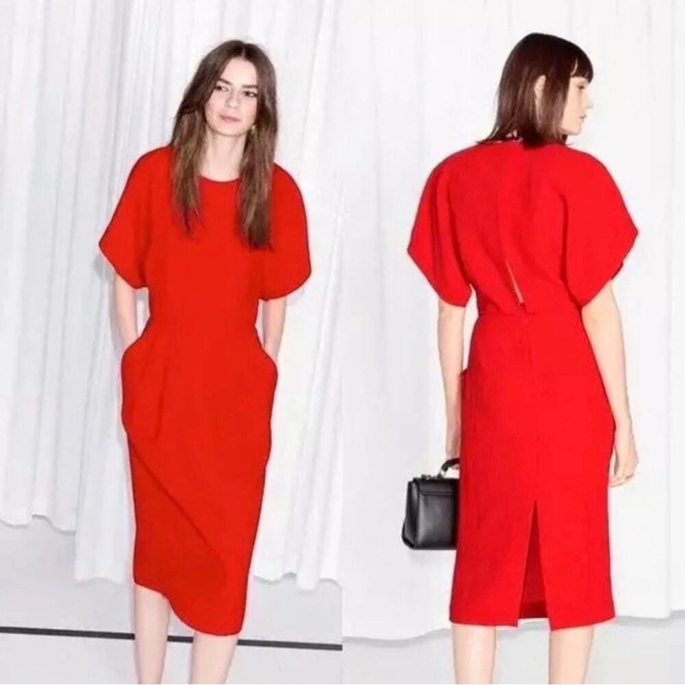 & Other Stories Women's Bat-Wing Open Back Midi Dress - Red - 6 - NWT